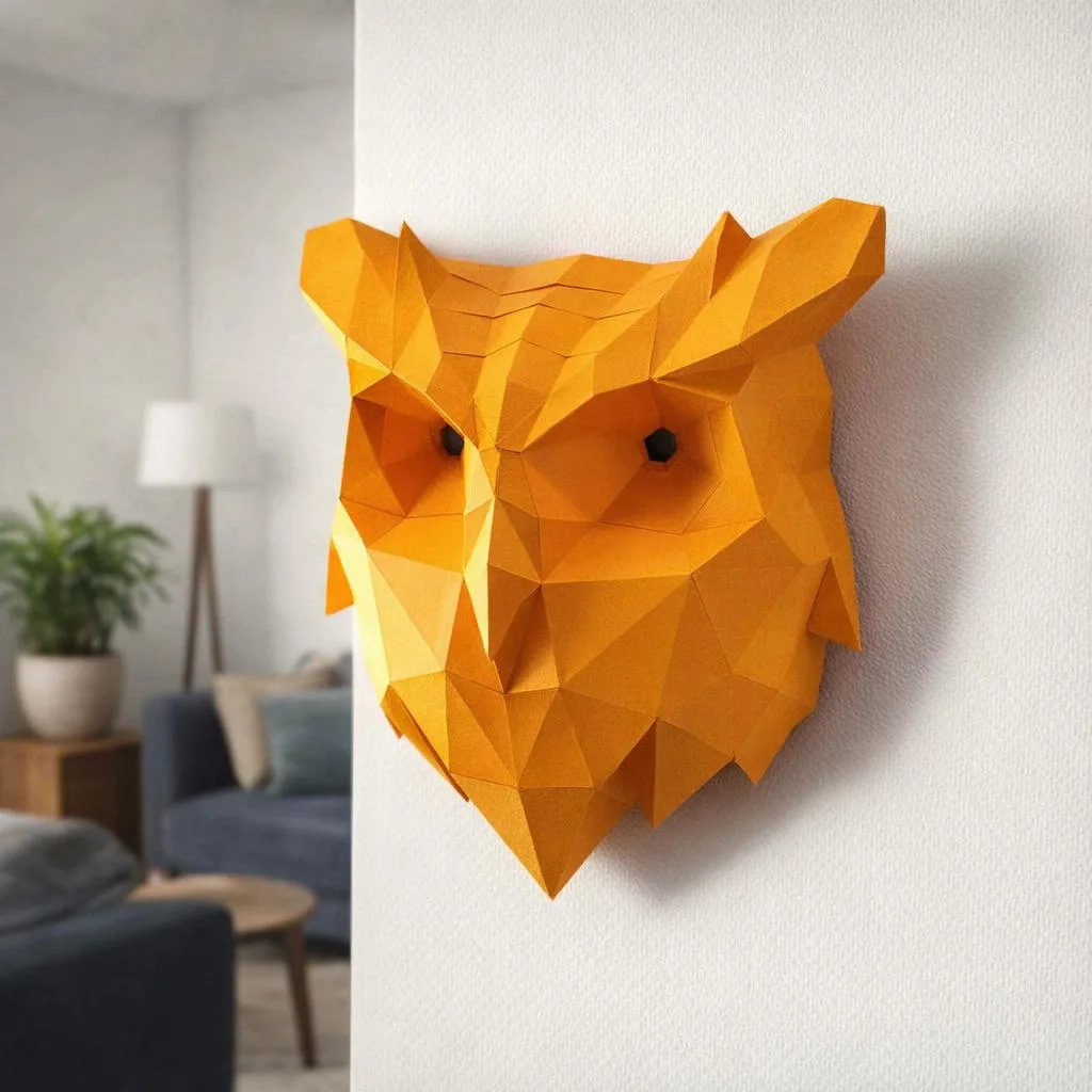 Papercraft tête de chouette murale en origami 3D