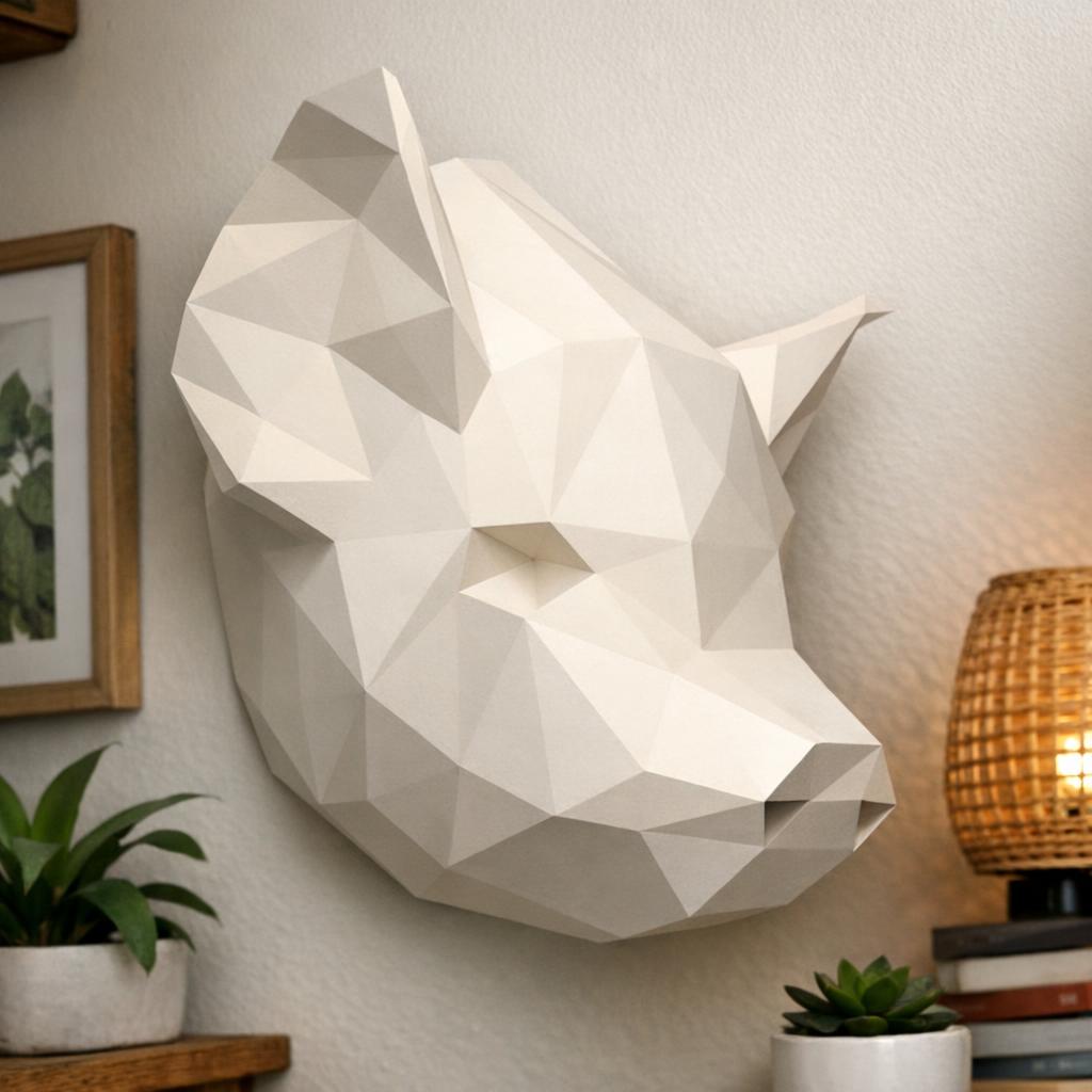 Papercraft cabeça de porco mural em origami Papercraft cabeça de porco mural em origami