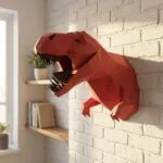 Papercraft cabeça de dinossauro T‑Rex Tyrannosaurus em origami 3D de papel