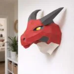Draakkop 3D origami in rood papier, weergave 2