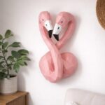 Papercraft tête de flamants rose en amoureux en origami 3D