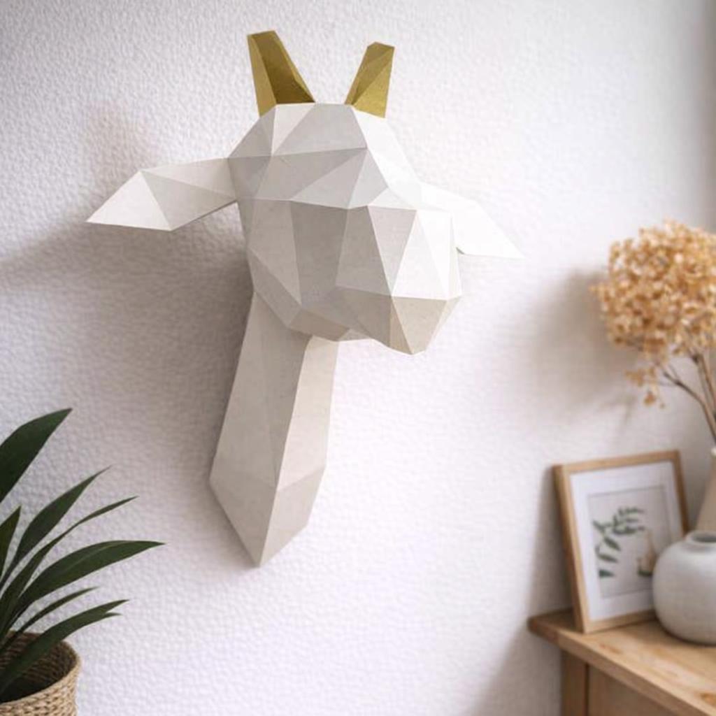 Papercraft de máscara de cabra em origami 3D