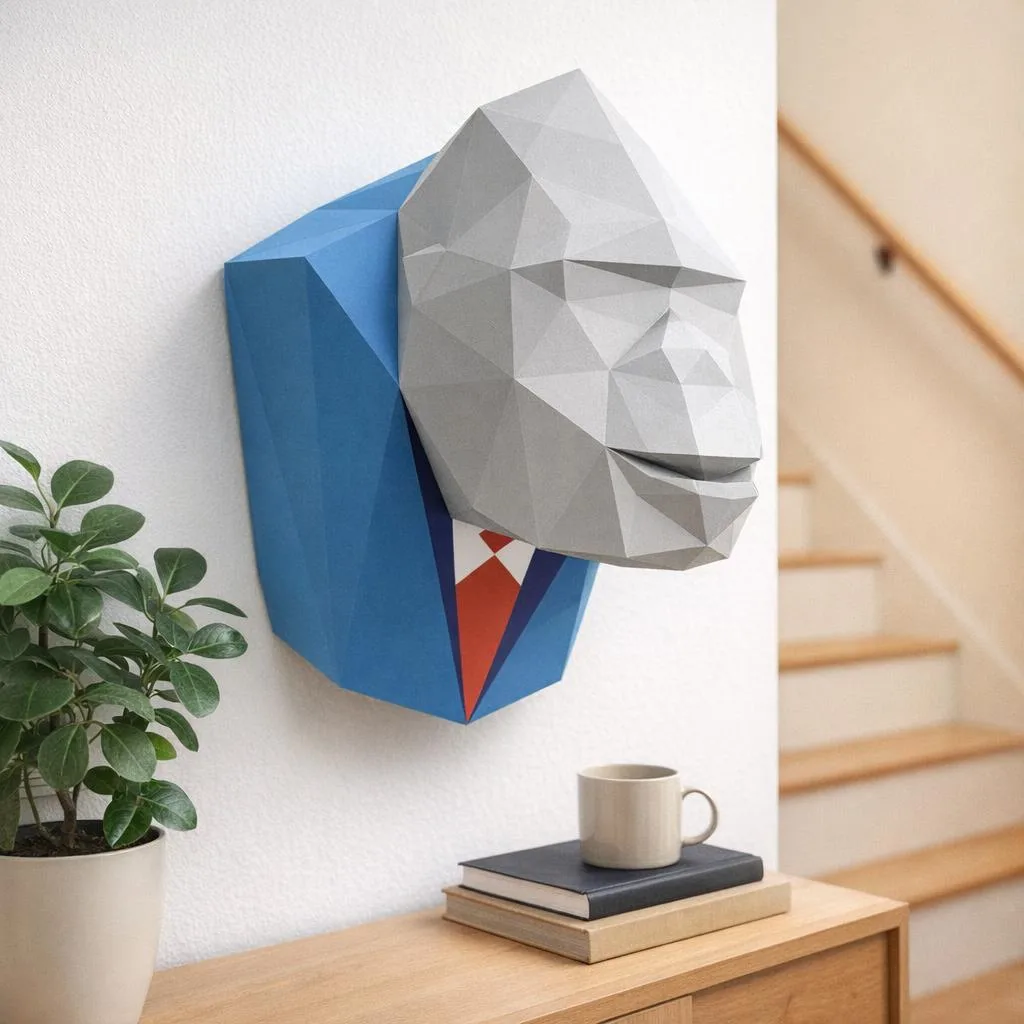 Gorilla kop papercraft met pak - 3D origami