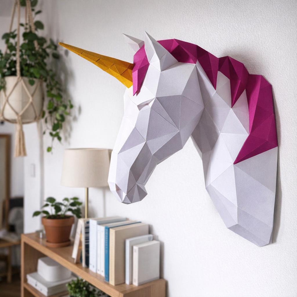 Papercraft tête de licorne en origami