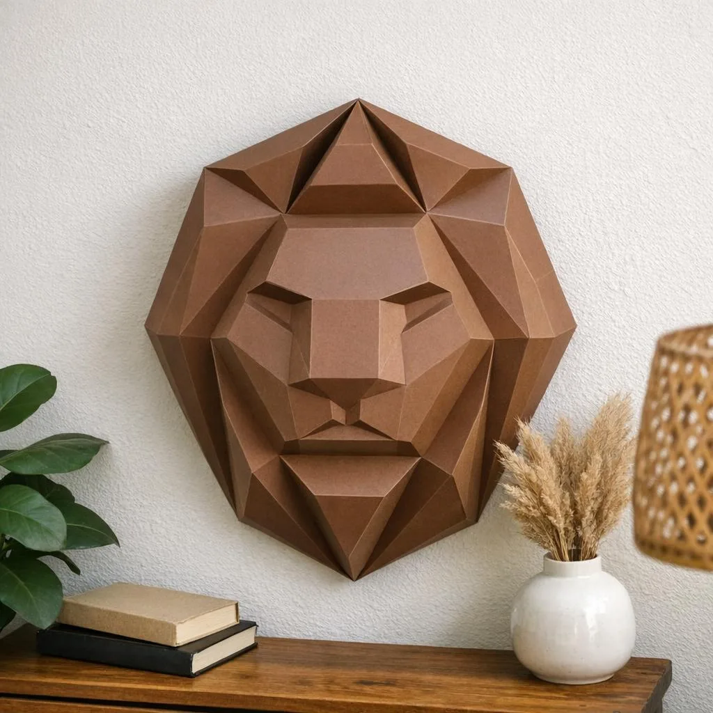 Papercraft Löwenkopf von vorne als 3D-Origami