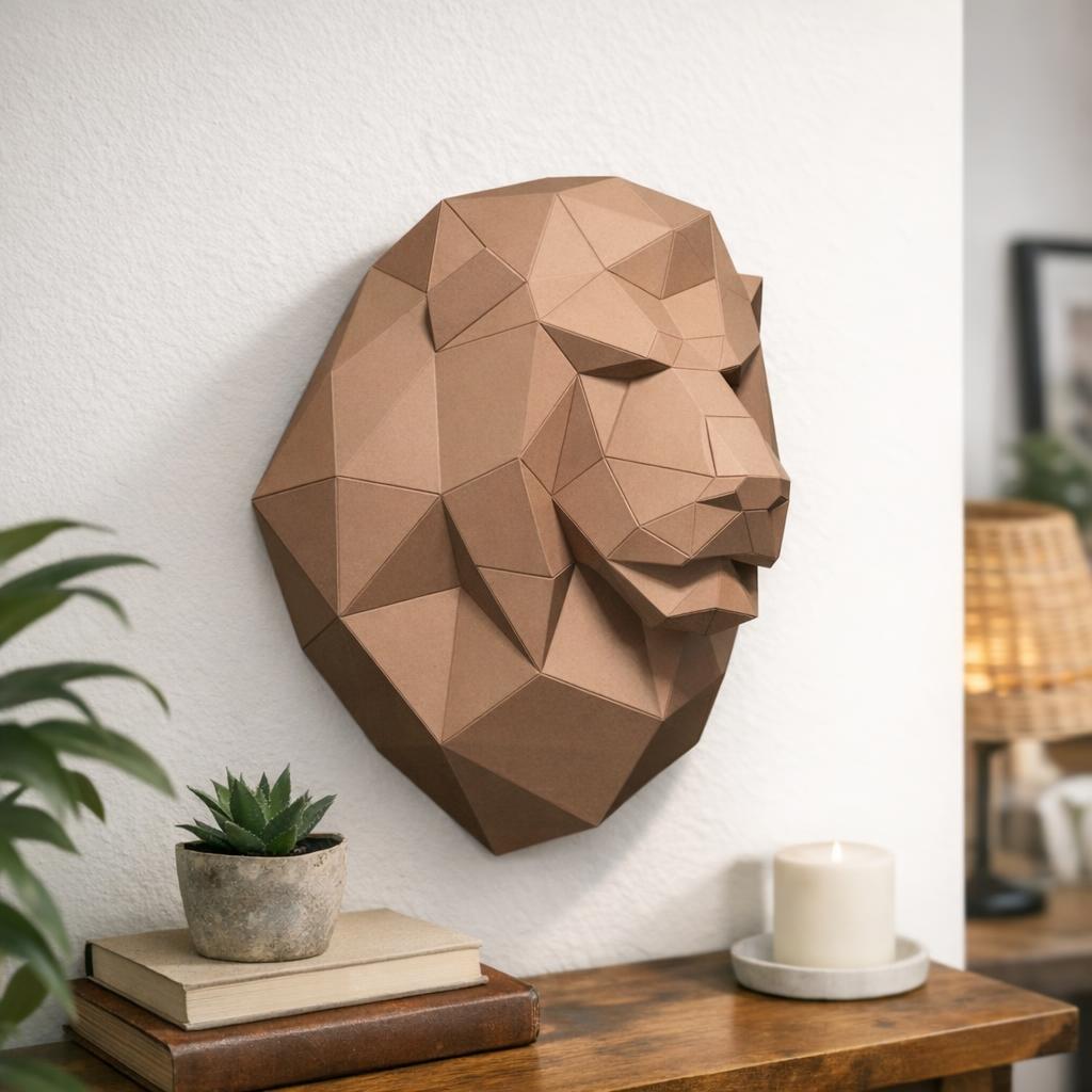 Papercraft lion head in origami