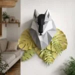 Papercraft tête de loup grise en origami 3D