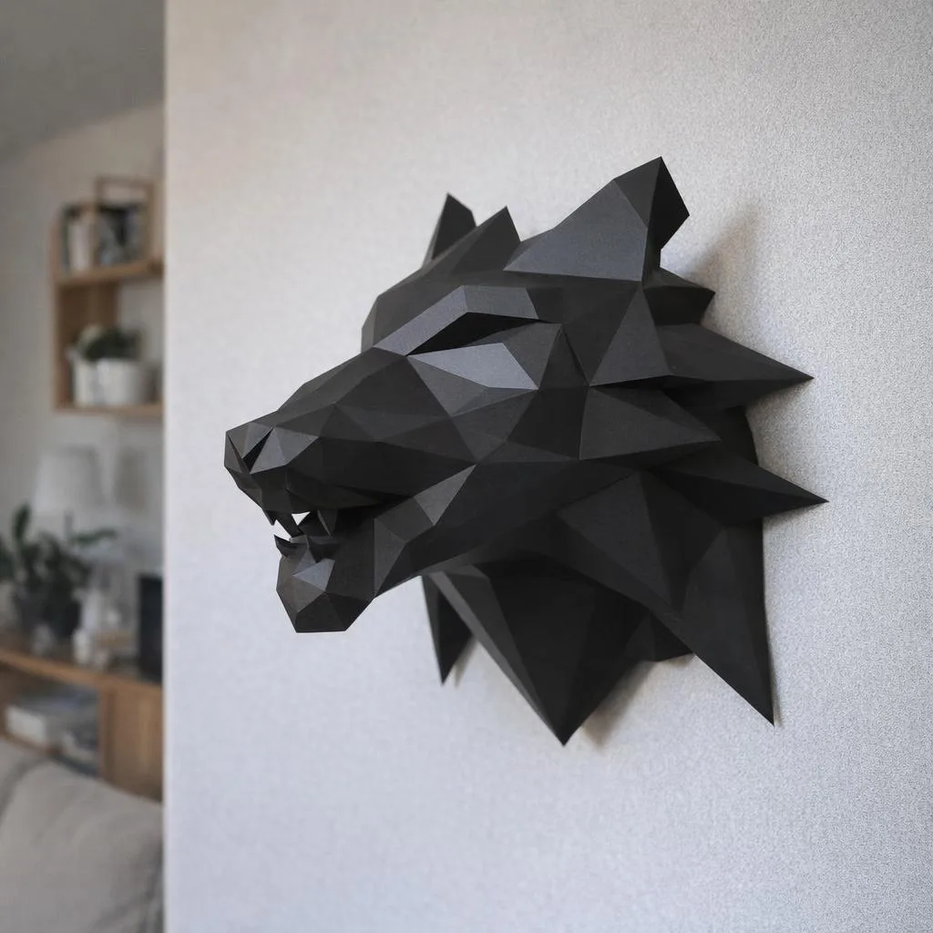 Papercraft tête de loup murale en origami