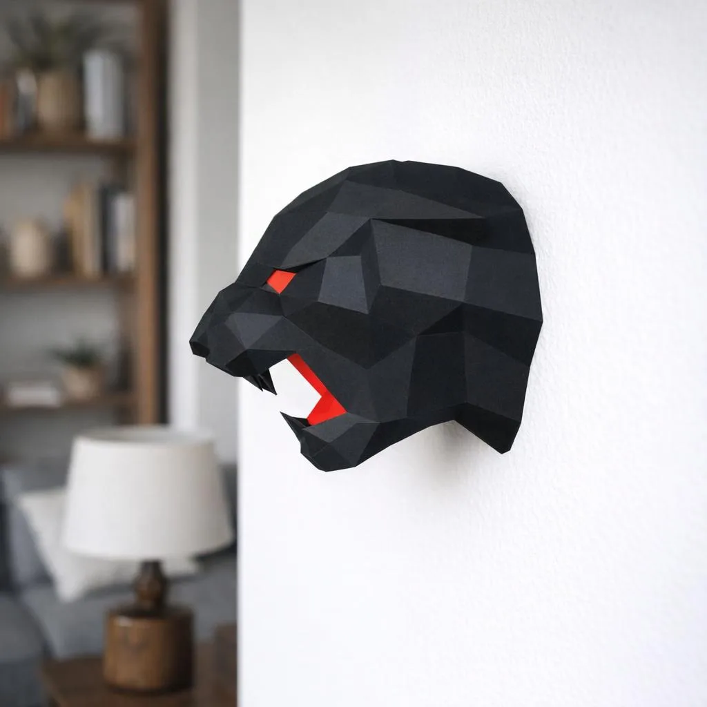 Papercraft schwarze Pantherkopf Origami 3D