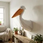 Papercraft tête de pélican mural en origami 3D