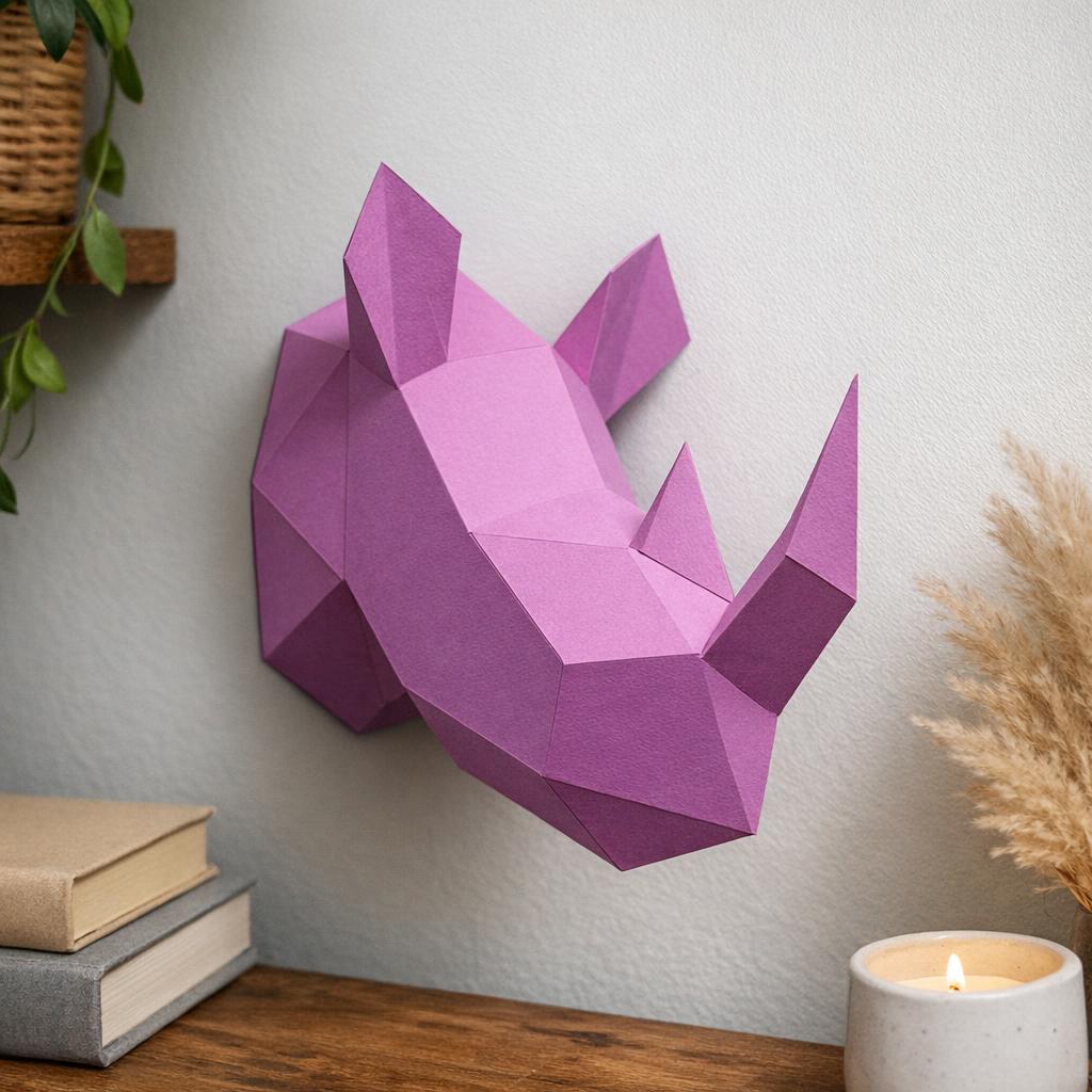 Papercraft tête de rhinocéros en origami 3D