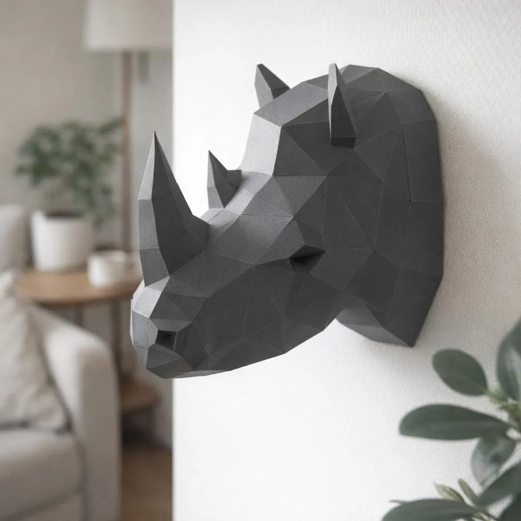 3D Origami Papercraft Wall Rhino Head