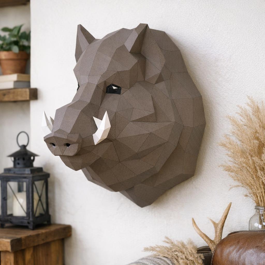 Papercraft tête de sanglier en origami