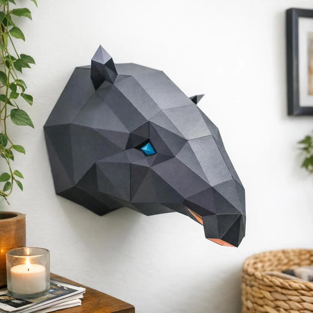 Papercraft Malayan tapir head in origami