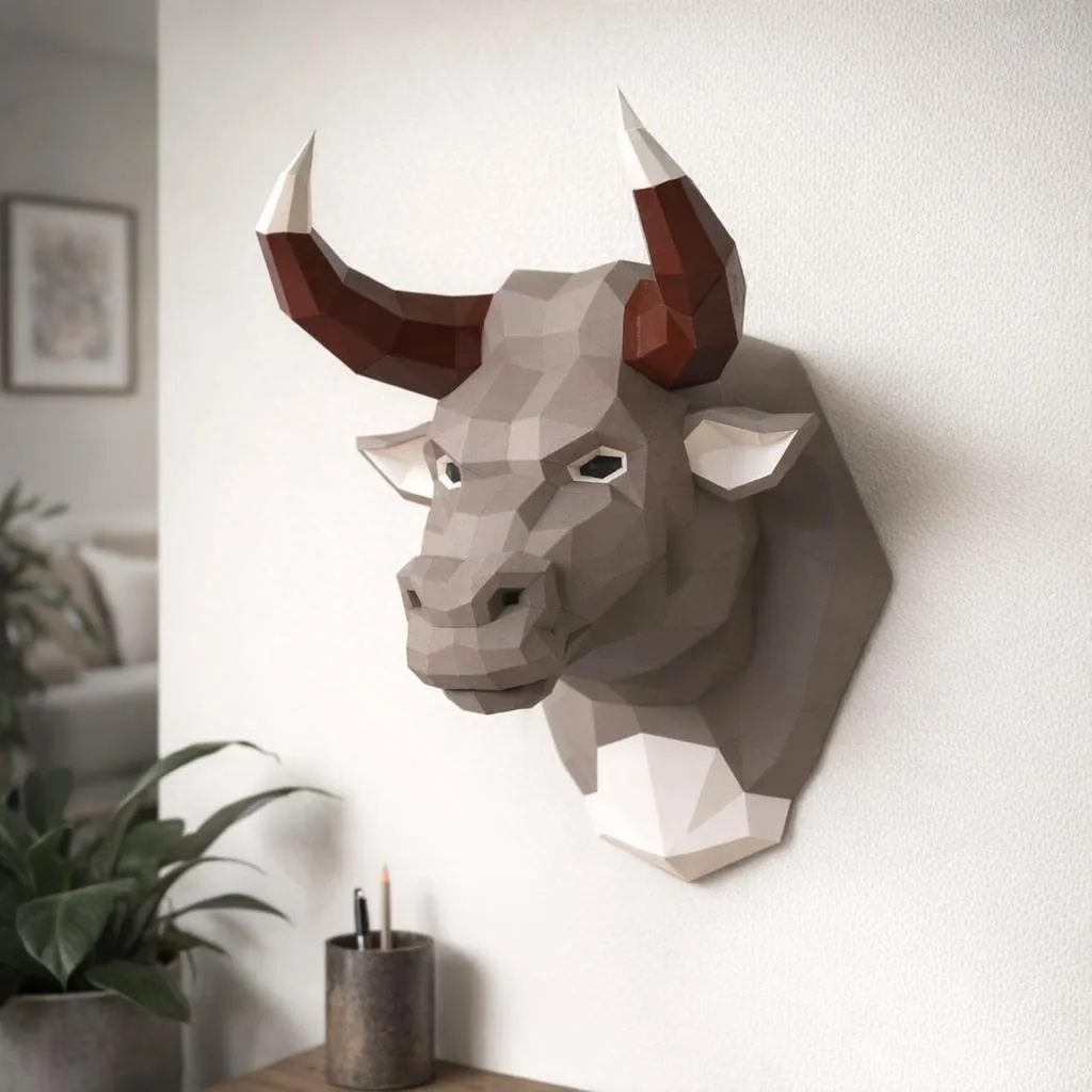 Papercraft brauner Stierkopf aus Origami