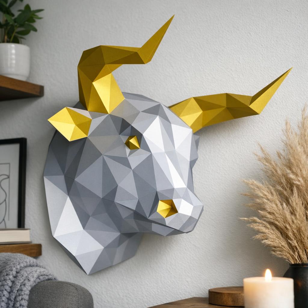 Papercraft tête de taureau en origami