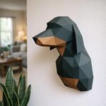 Papercraft cabeza de teckel mural en origami 3D