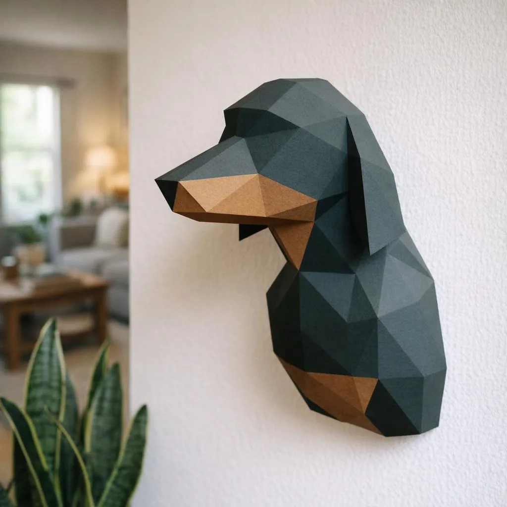 Papercraft testa di bassotto da parete in origami 3D