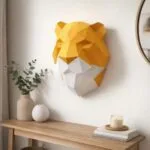 Papercraft cabeza de tigre naranja y blanca en origami