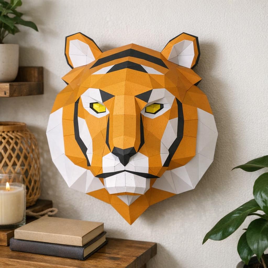 Papercraft tête de tigre en origami 3D