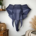Papercraft tête d'éléphant murale en origami 3D