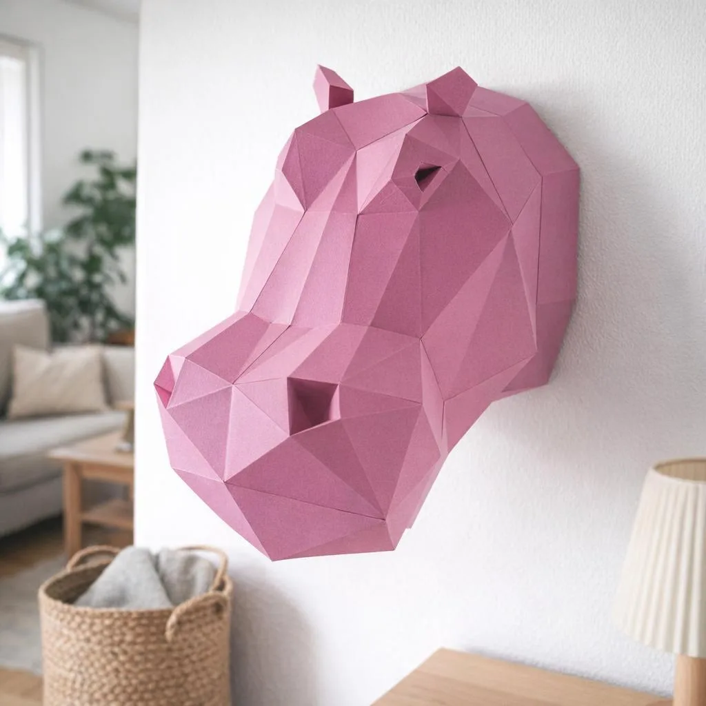 Papercraft cabeça de hipopótamo em origami