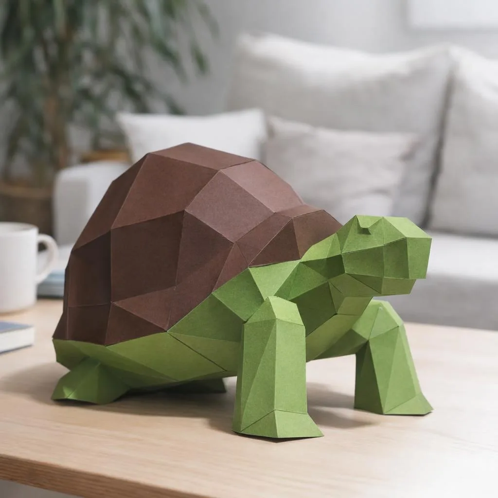 Papercraft tartaruga verde completa em origami 3D