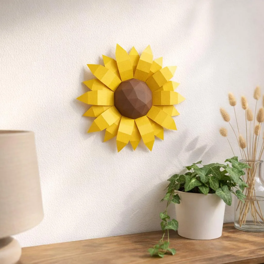 Papercraft girasole murale in origami 3D