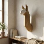 Papercraft troféu de cabeça de lhama mural em origami