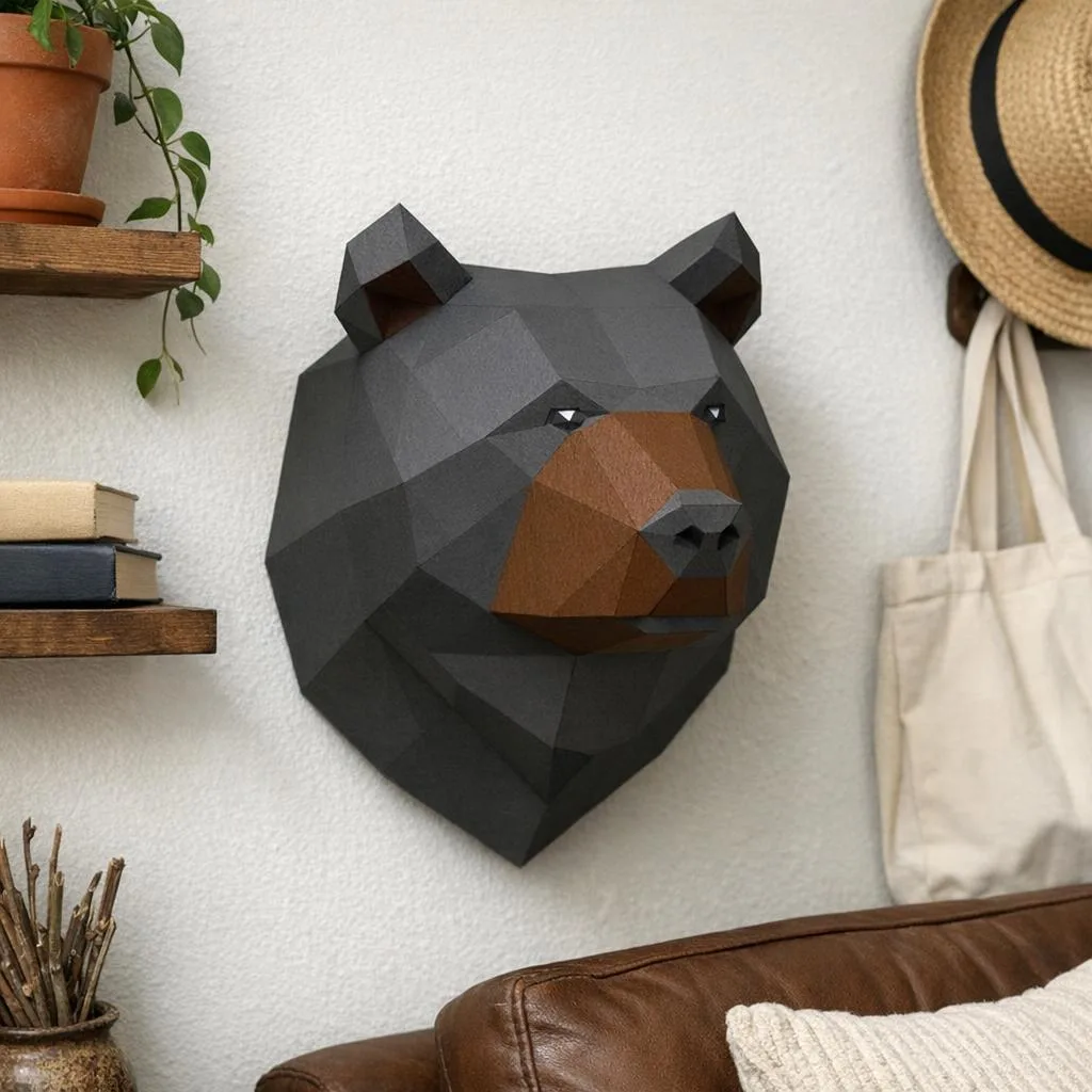 Papercraft trophée grizzly en origami 3D
