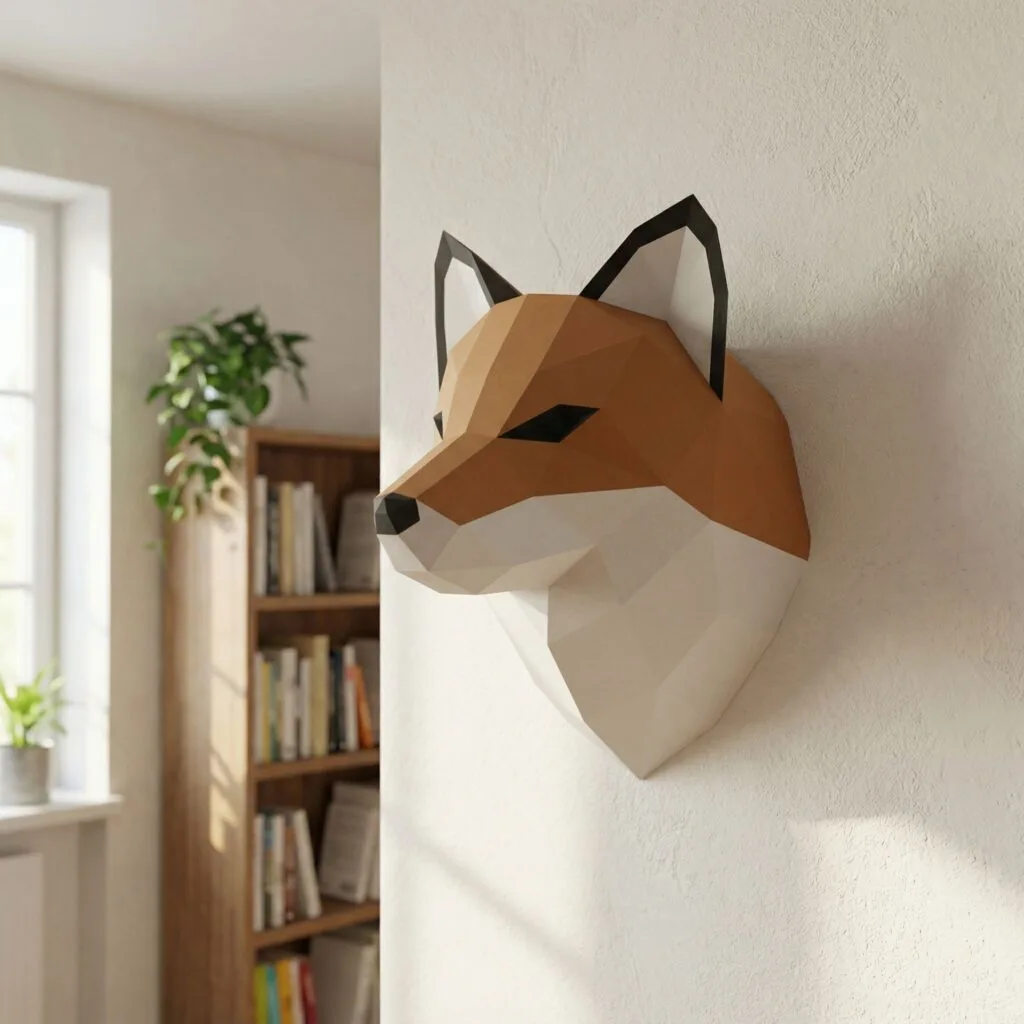 Papercraft trofeo cabeza de zorro en origami
