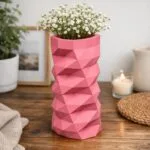 Long papercraft vase for flowers in 3D origami