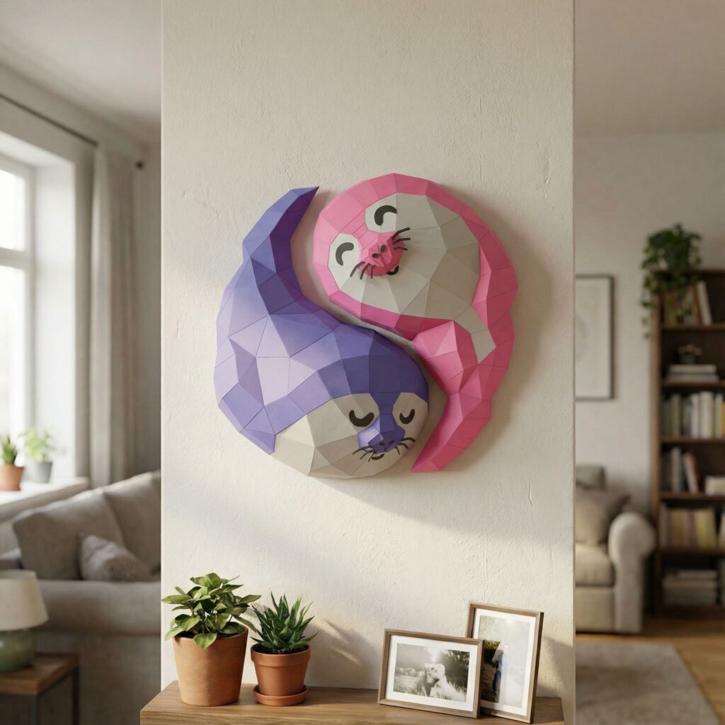 Papercraft Yin Yang de phoques en origami 3D