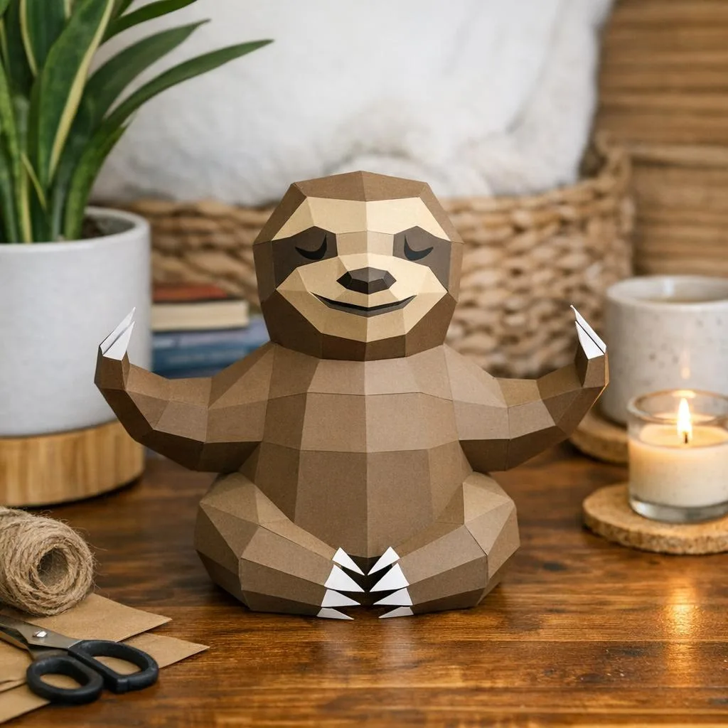 Yoga-Faultier als 3D-Papercraft