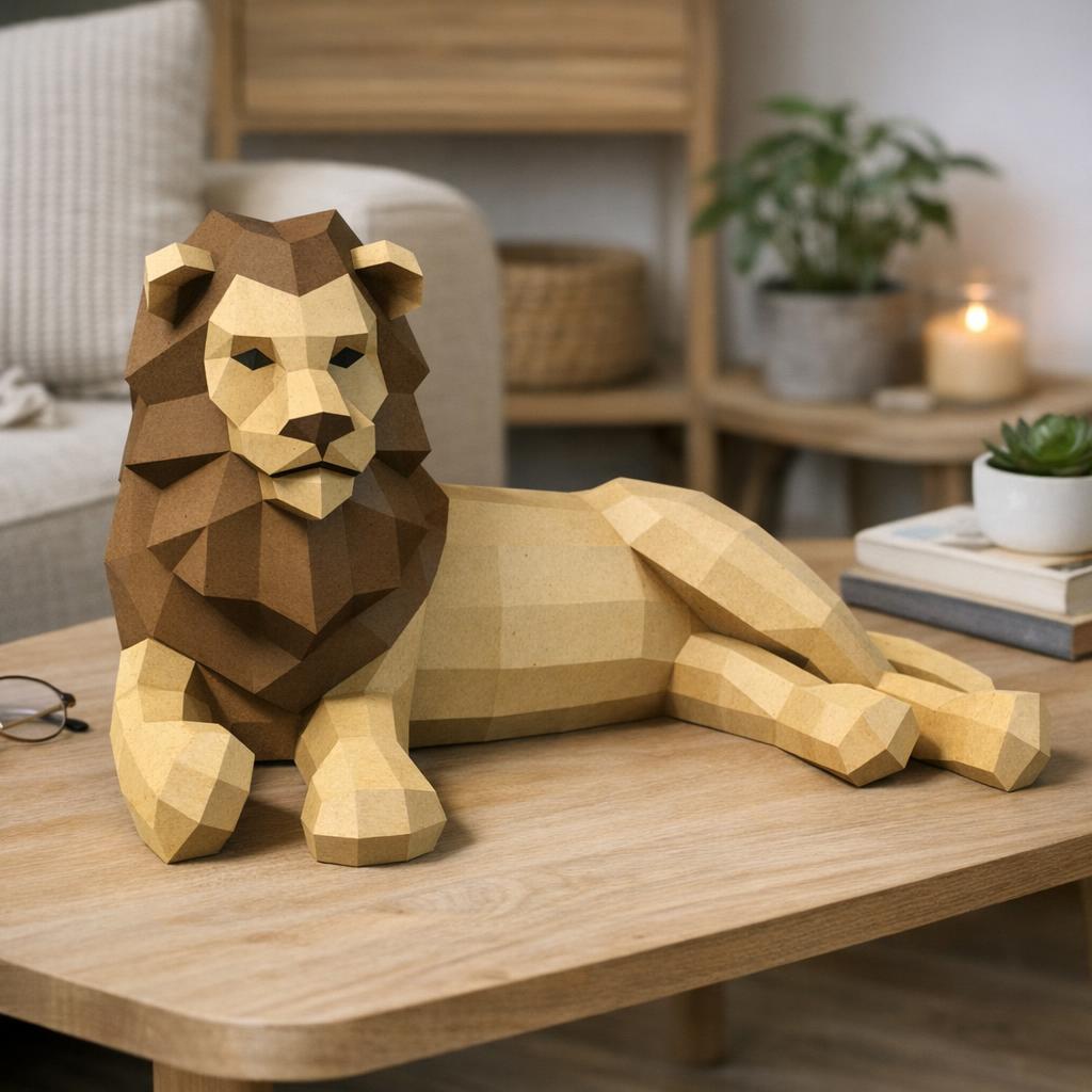 Petit lion allongé en papercraft 3D