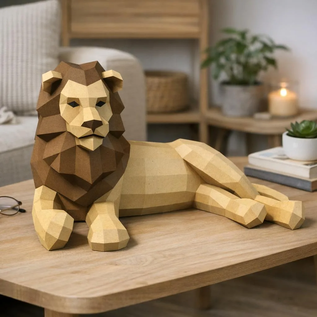 Piccolo leone disteso in papercraft 3D