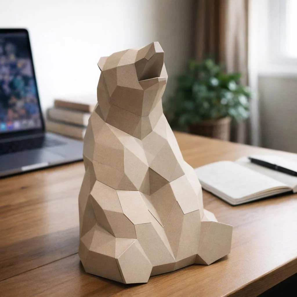 Pequeño oso sentado en papercraft 3D