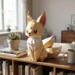 Kleiner Kitsune-Fuchs auf dem Mond als 3D-Papercraft