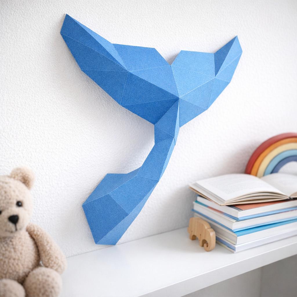 Petit trophée queue de dauphin en papercraft 3D – modèle pour enfant