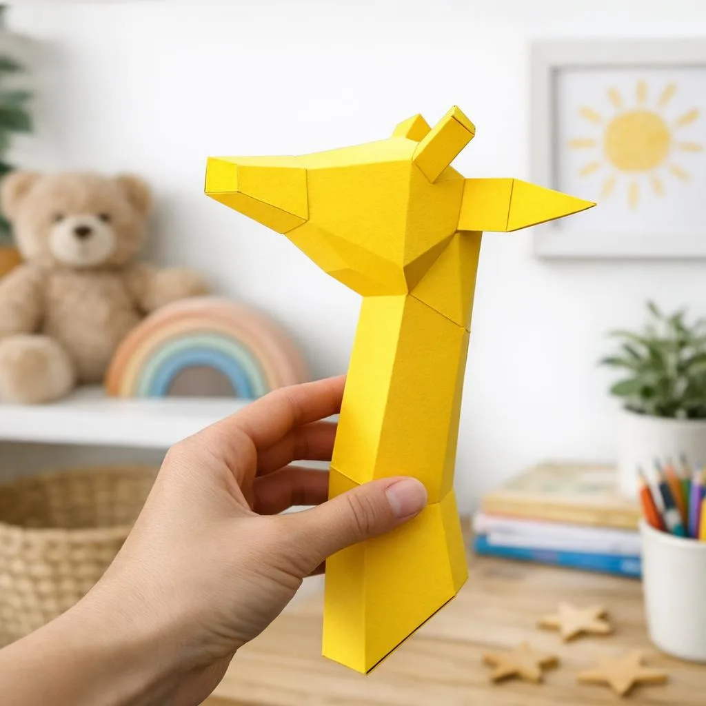 Kleines Giraffenkopf-Trophäe aus 3D-Papercraft für Kinder