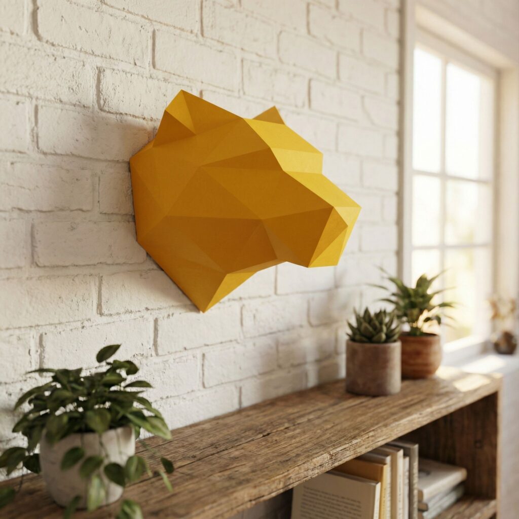 Petit trophée tête de puma en papercraft 3D pour enfants