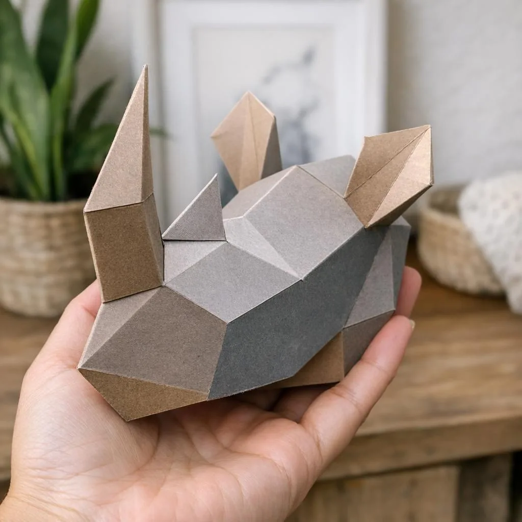 Piccolo trofeo testa di rinoceronte in papercraft 3D – modello per bambini