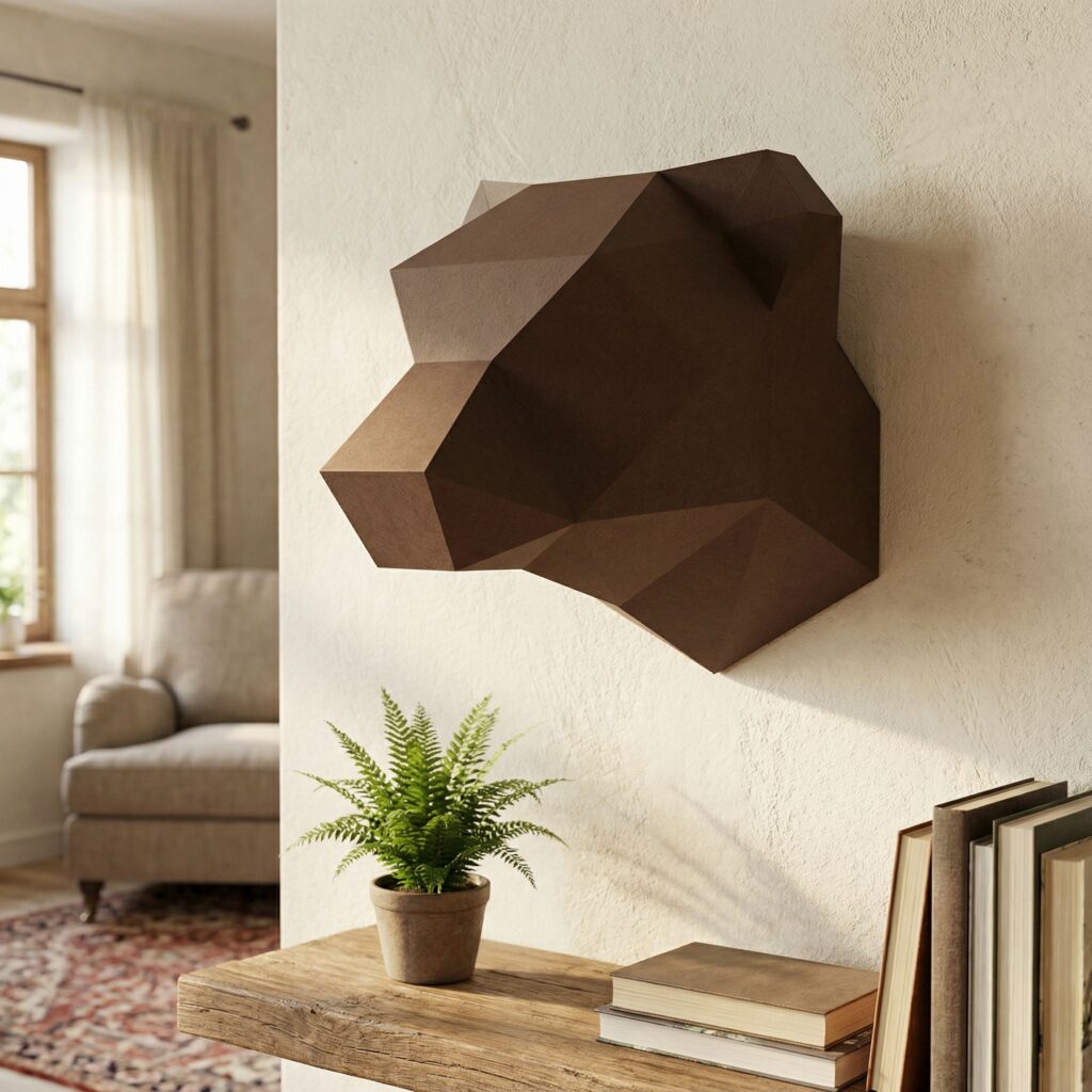 Petit trophée tête d’ours V2 en papercraft 3D – modèle enfant