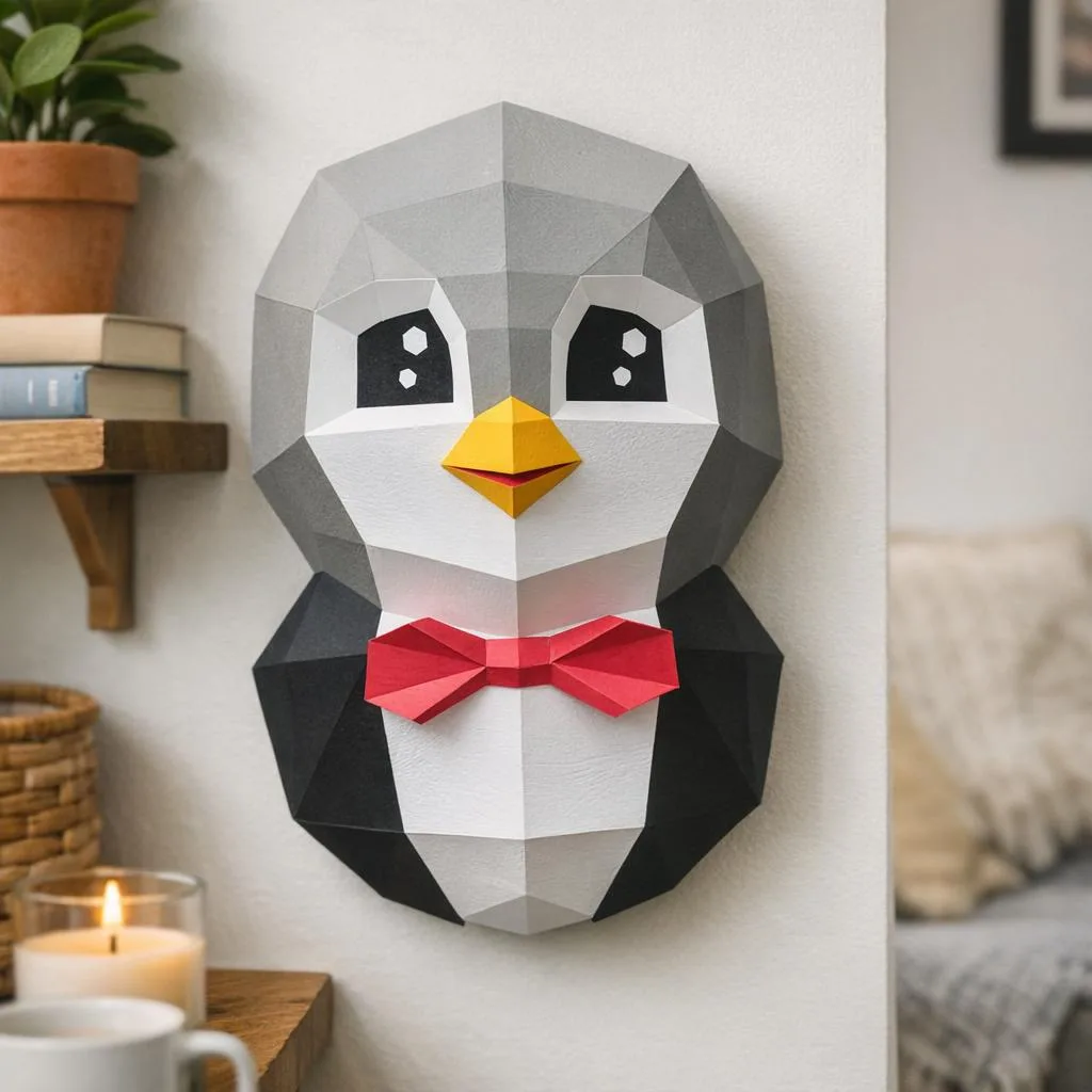Pinguin mit Fliege aus 3D-Papercraft