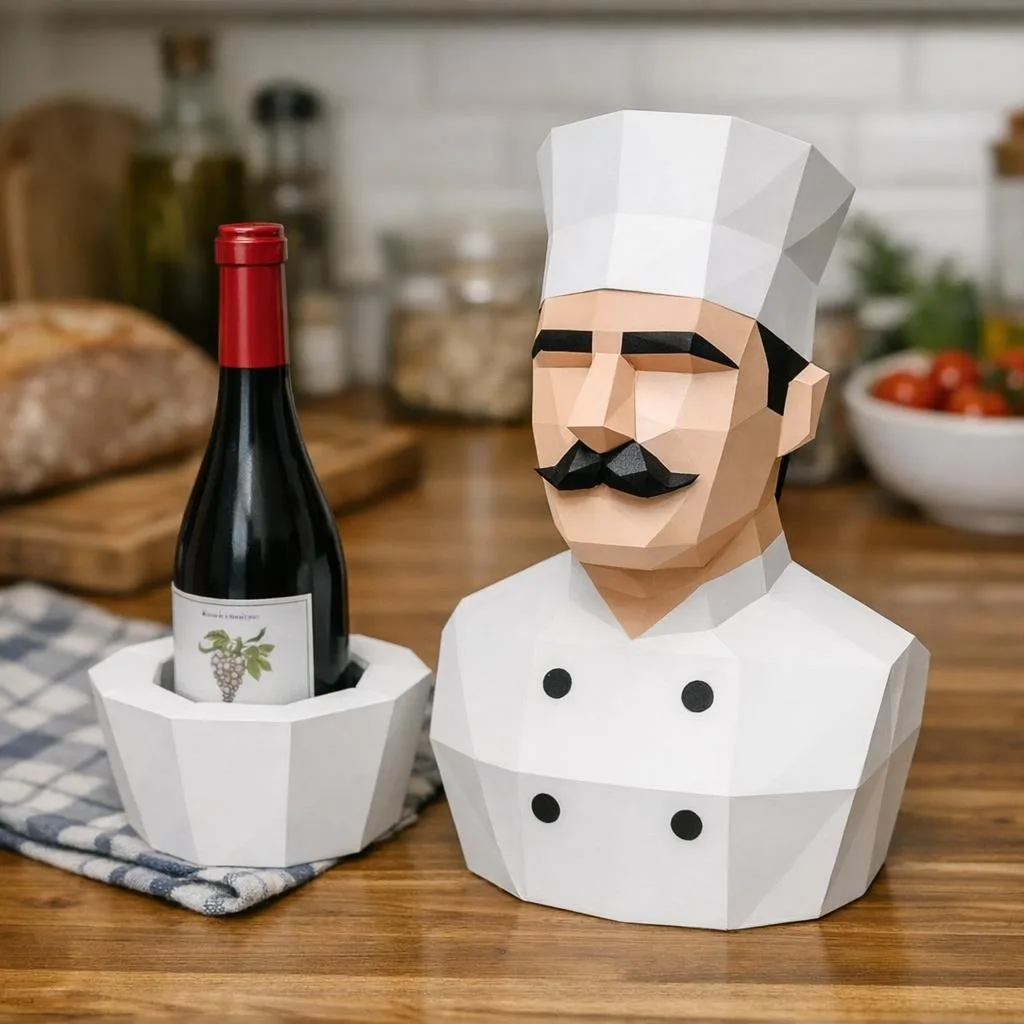 Portabottiglie Chef – Busto di cuoco in papercraft 3D