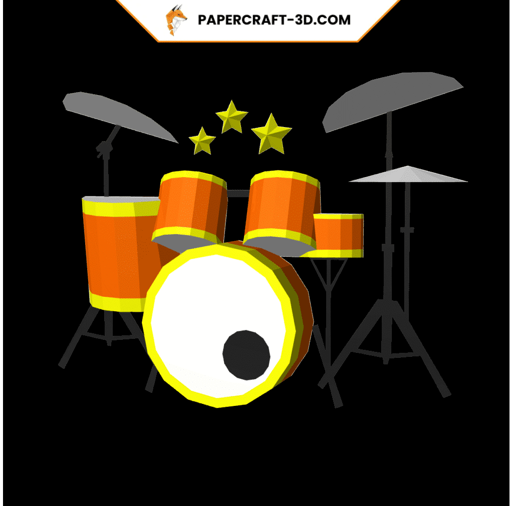 Instrument de musique batterie en papercraft 3D