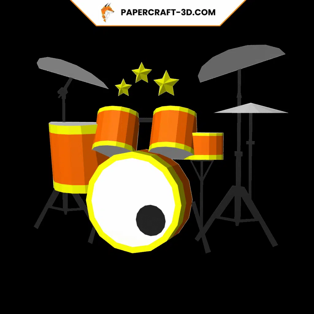 Instrument de musique batterie en papercraft 3D