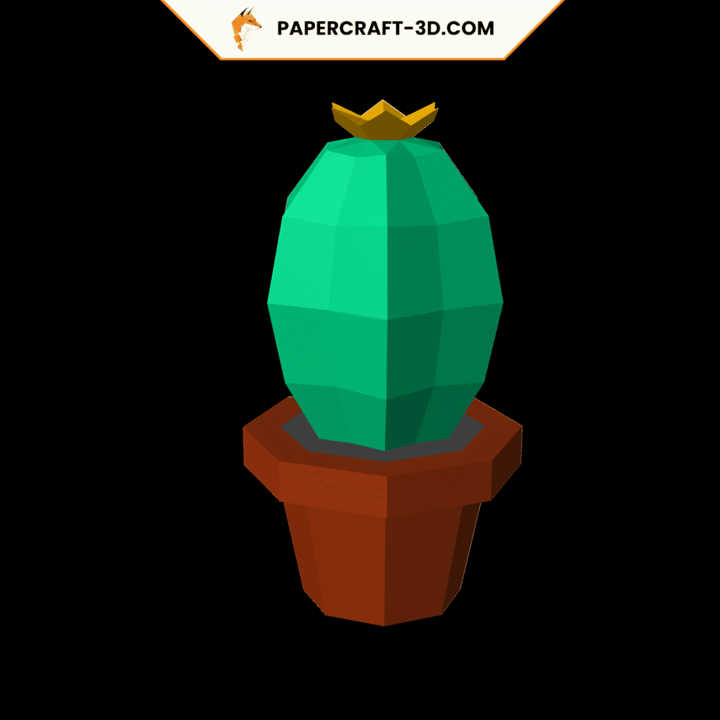Pot avec cactus en papercraft 3D