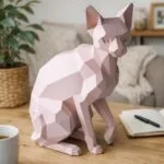 Sculpture chat sphynx assis papercraft