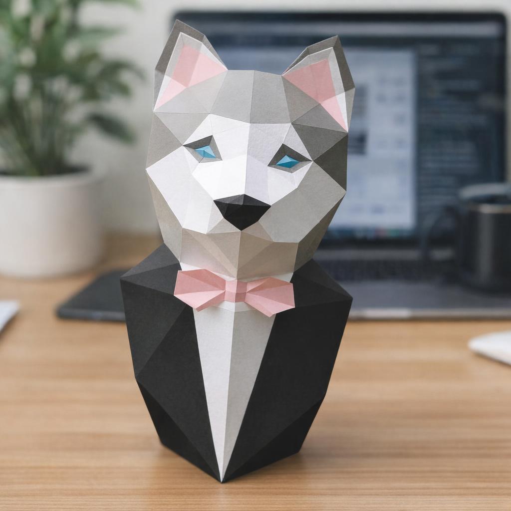 Sculpture chien husky en papercraft 3D